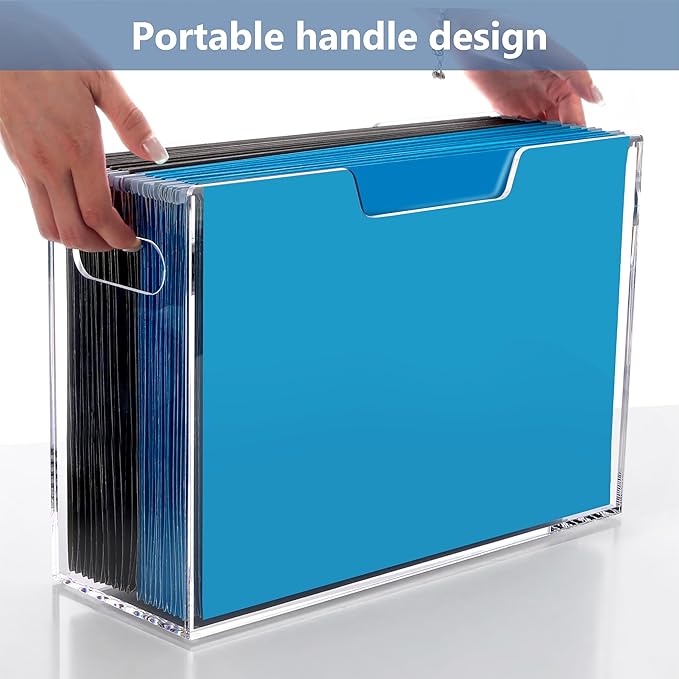 Hanging File Folder Organizer, Acrylic File Organizer Box for Legal Size Hanging File Folders, Clear Filing Holder with Handle for Desk Home Office - 1 Pack