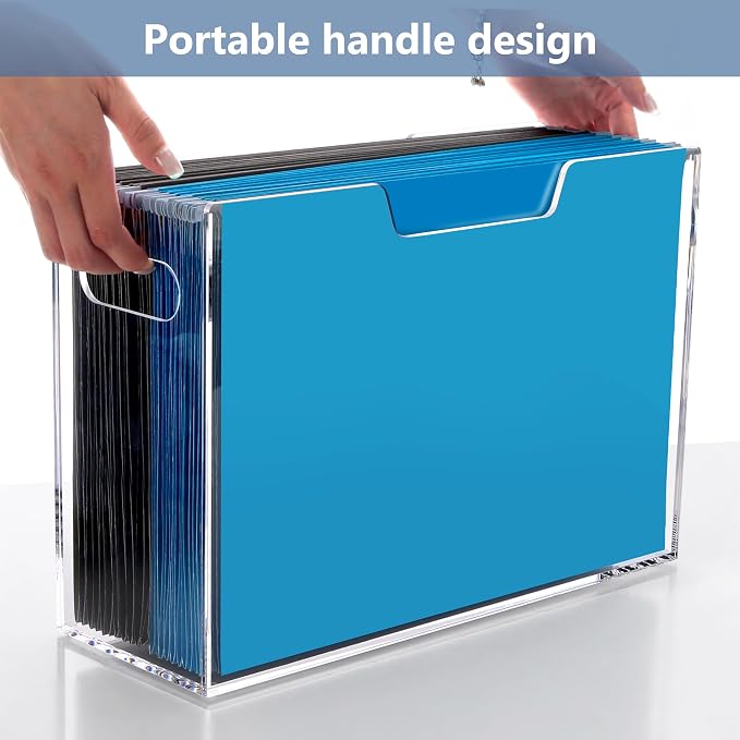 Hanging File Folder Organizer, Acrylic File Organizer Box for Legal Size Hanging File Folders, Clear Filing Holder with Handle for Desk Home Office - 1 Pack