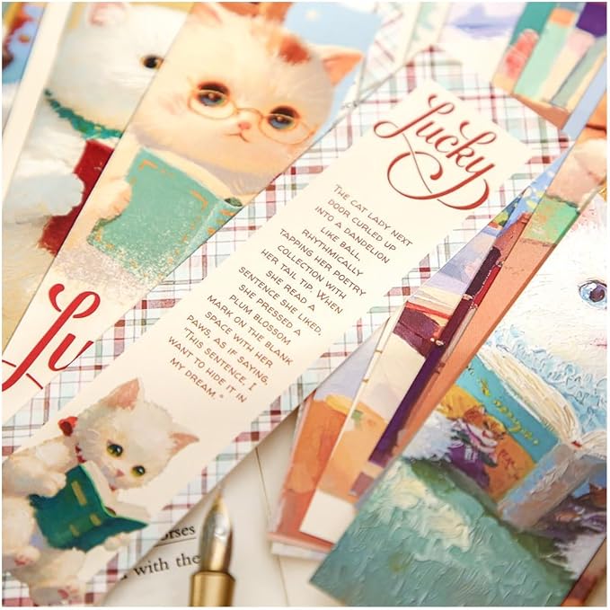 Cute Funny Animal Theme Colorful Bookmarks, 30 PCS (Cat Story)