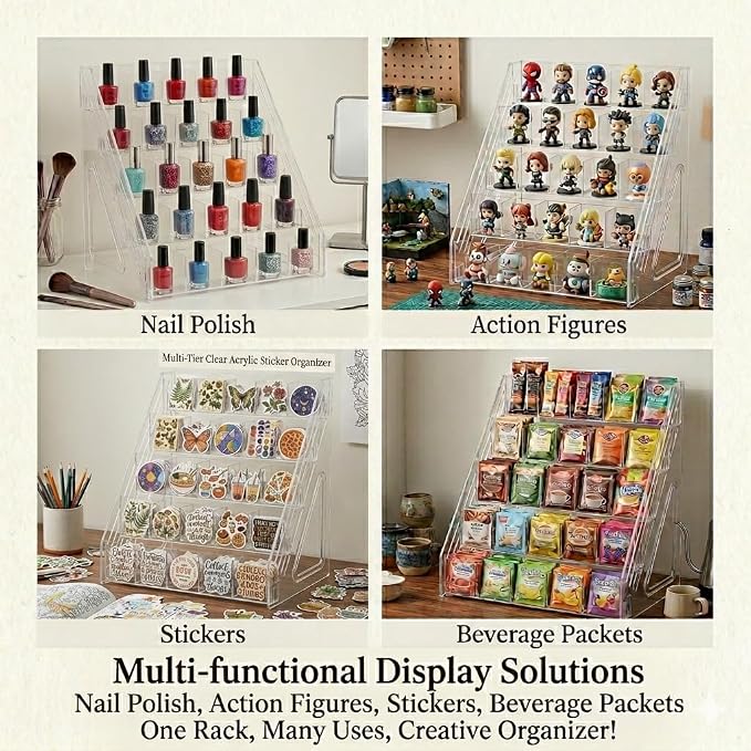 5 Tier Bookmark Display Stand with 25 Pockets, Clear Vendor Display Rack for Bookmarks, Stickers, Greeting Cards, Business Cards, Portable Countertop Organizer for Craft Fairs, Retail Stores, Vendors