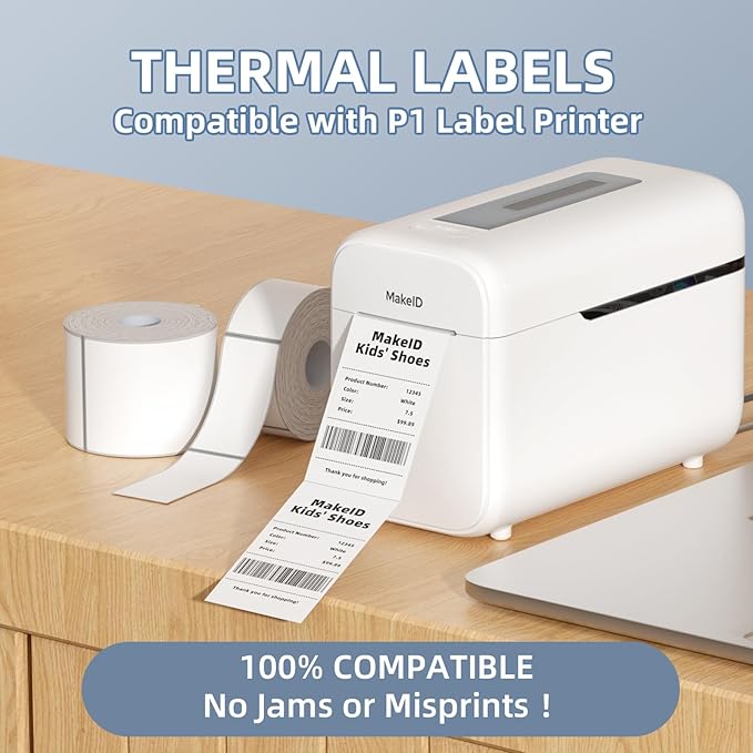 MakeID Labels for P1 Label Printer, 2.13'' x 3.98''(54x101mm) Thermal Sticker Label Tape Refill, Tear-Proof and Waterproof, 1 Roll of 310 Labels-White