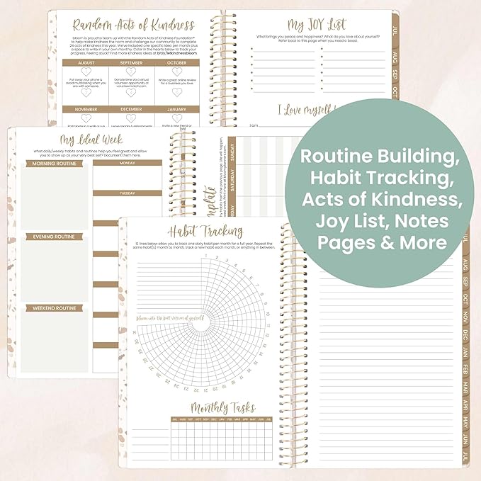 bloom daily planners 2025-2026 Academic Year Daily Planner (July 2025 - July 2026) - A5 Weekly & Monthly Calendar Agenda Organizer Book with Stickers - 5.5" x 8.25" - Moments of Grace