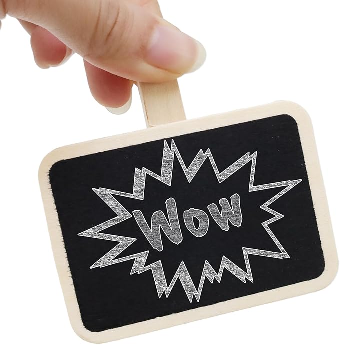 Wealrit 20 PCS Wooden Mini Chalkboard Blackboard with Clip Message Chalk Board Tag Signs Basket Labels for Memo,Note Taking(Rectangle)