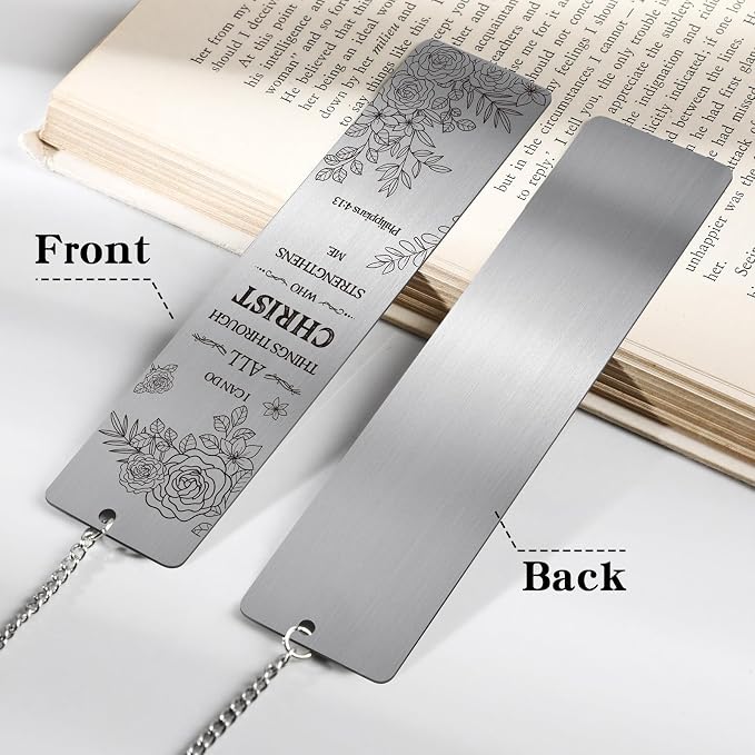 Christian Metal Bookmarks Gifts - 2 Pcs Bible Verse Inspirational Book Marks for Women Religious Cross Plant Unique Page Markers Reading Birthday Student Teacher School Office Accessories