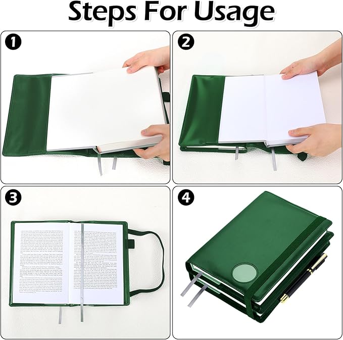 Motipuns 1 Pack Double AA Book Cover & 12 Steps & 12 Leather Double AA Book Cover Medallion Holder Paperback Protector Leather Gift for Women Men (Dark Green)
