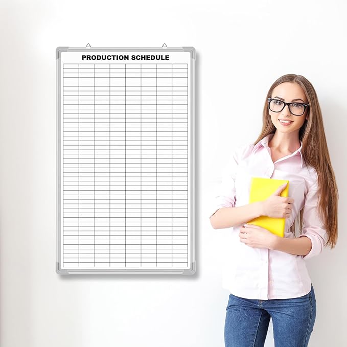 AmazingSpark Lined Whiteboard Blank Grid Aluminum Frame Dry Erase Board Reusable Wall Mounted Board for Scheduling, to Do Lists Weekly Planning Home Work(36 x 24 Inch,Product Schedule)