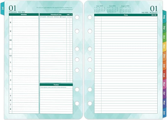 2026-2027 Planner Refills – Jul.2026 - Jun.2027, Two Pages Per Day Daily ＆ Monthly Planner, 5.5" x 8.4" Ring-Bound Organizer, Tabs, Quotes, Prioritized Task, Daily Tracker/Notes, Appointment Schedule