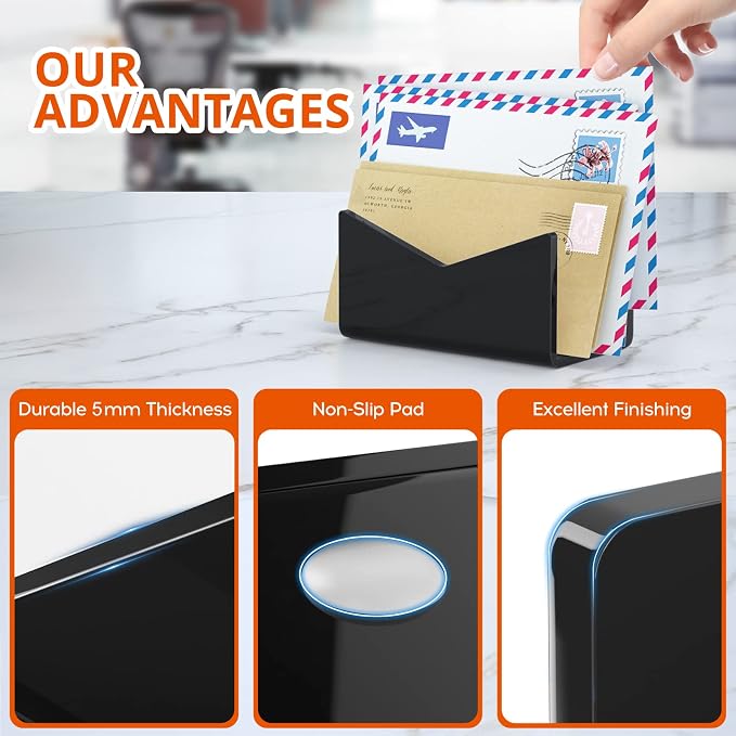 Richboom Acrylic Mail Holder, Envelope Holder for Desk Countertop Letter Holder for Home Office School (1 Section Black)