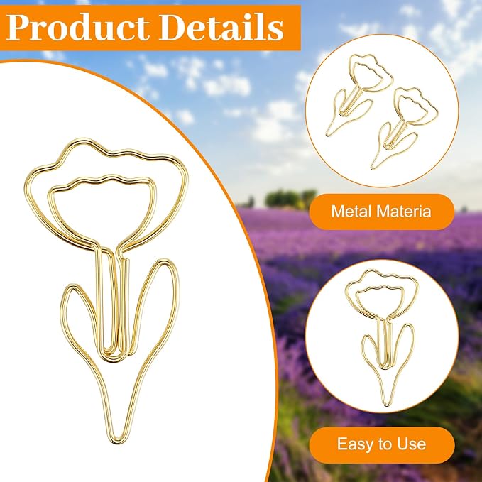 Cute Paper Clips, 60Pcs Decorative Paperclips Metal Flower Shaped Paper Clips Bookmarks for Home Office Supplies Desk File Organization Wedding Decoration