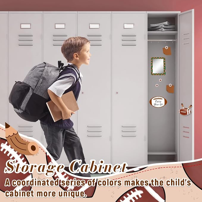 Demonwer 12 Pcs Locker Accessories Kit Rugby Themed Magnetic Whiteboard Mirror Pen Holder for Back to School Essentials Locker Decorations