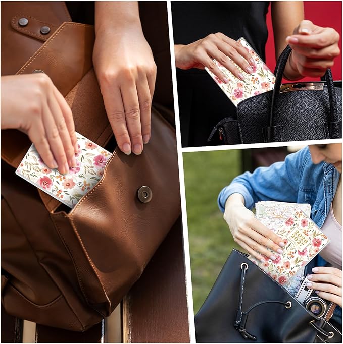 Pocket Calendar 2026-2027, Floral Pocket Calendar -3.7" x 6.7" - Runs from January 2026 until December 2027, Calendar Planner for Purse with PVC Cover for Planning, Organizing and Office