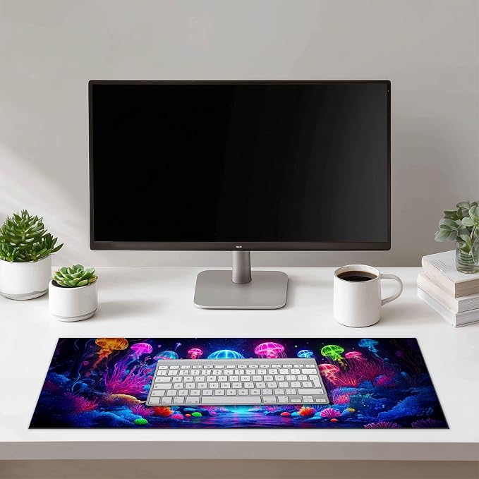 HOMETITUTE Jellyfish Neon Gaming Mouse Pad XL Desk Mat Large Mouse Pad for Extended Keyboard Pad Computer Mat Waterproof Mouse Mat Non Slip Base Desk Accessories for Home Office Gaming