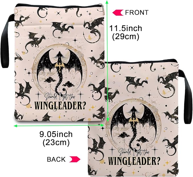 Fourth Wings Inspired Book Sleeve, Book Sleeves with Zipper, Dragon Book Sleeve for Book Lovers, Book Pouch Kindle Protector, Gifts for Women Teacher Librarian Bookworm Bookish (White-A, Large)