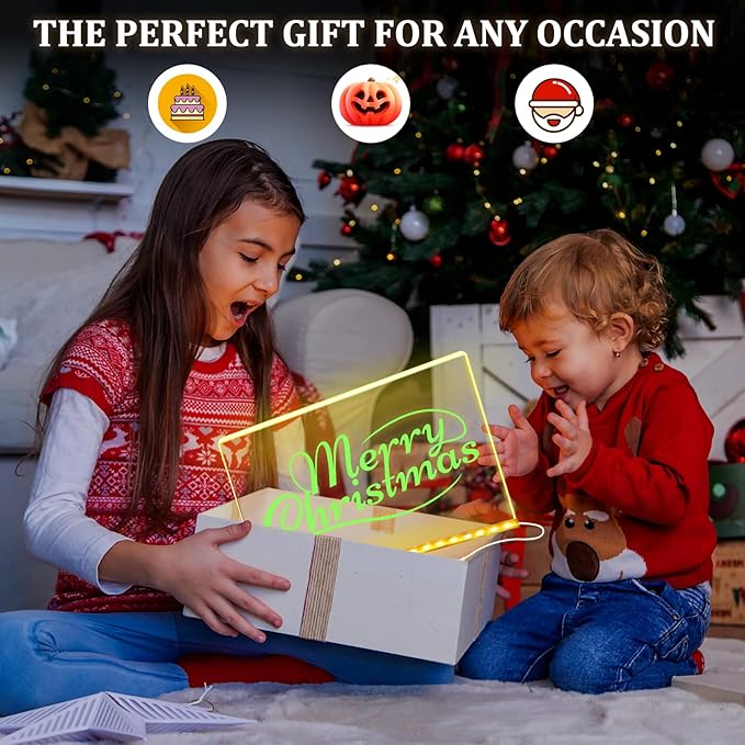 LED Note Board with 7 Colors Happy Birthday Gifts for Teens, 11.8"X7.9" Led Drawing Board for Kids Writing Board with Stand, Light Up Dry Erase Board with 7 Markers, Ideal Gift for Festival Decoration
