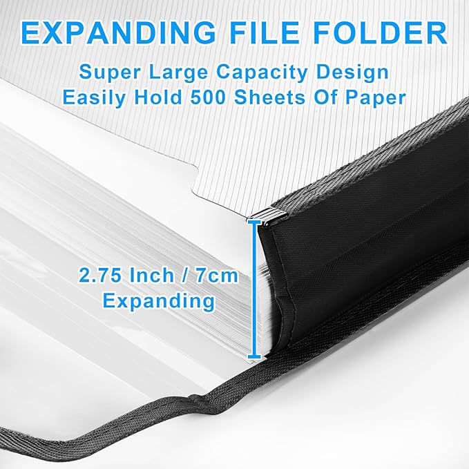 HOUYEE 2 Pack Plastic Expanding File Folder, Envelope File Folder Organizer Holder with Snap Closure, Expandable File Wallet Large Capacity, Fit Letter Size/A4 Documents（Clear with Black Trim）