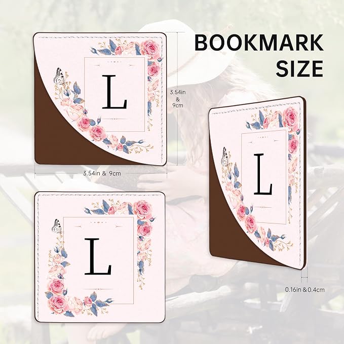 2 Pack A-Z Leather Book Corner Bookmark, Durable Handmade Reading Accessories - Gifts for Readers, Women, Men, Teachers, Students L