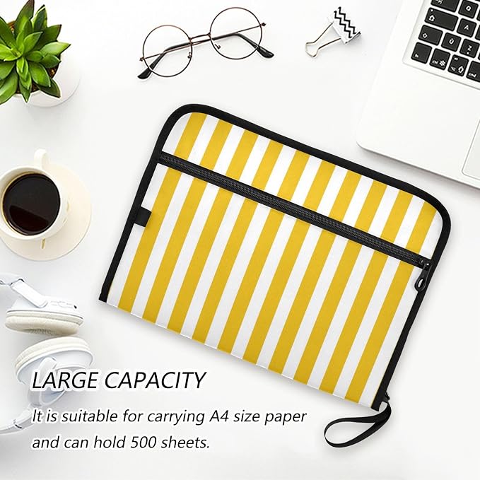 ALAZA Yellow White Striped 13 Pocket Expanding File Folder with Labels, Accordion File Folder File Organizer Letter A4 Paper for Office School Student