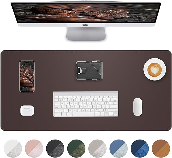 AFIING Desk Pad Protector 23.6" x 13.7" - Non-Slip Waterproof PU Leather Desk Mat for Mouse, Keyboard, Laptop, Office and Home Workspace (Coffee Brown)