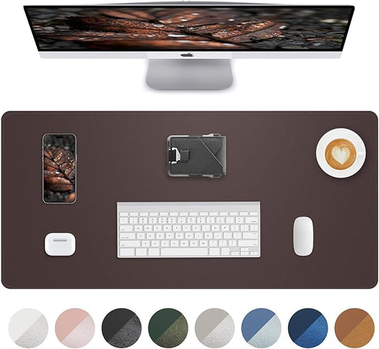 AFIING Desk Pad Protector 23.6" x 13.7" - Non-Slip Waterproof PU Leather Desk Mat for Mouse, Keyboard, Laptop, Office and Home Workspace (Coffee Brown)