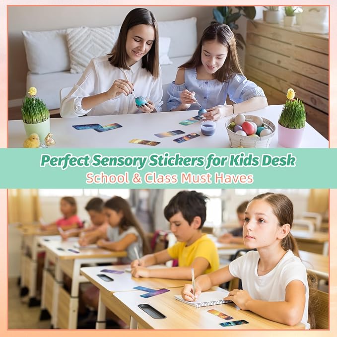 120 Pieces Anxiety Sensory Stickers with 2 Textured Sticker - Desk Fidget and Calming Stickers with Storage Box for Adults & Teens - Anxiety Relief Sensory Strips (Colorful)