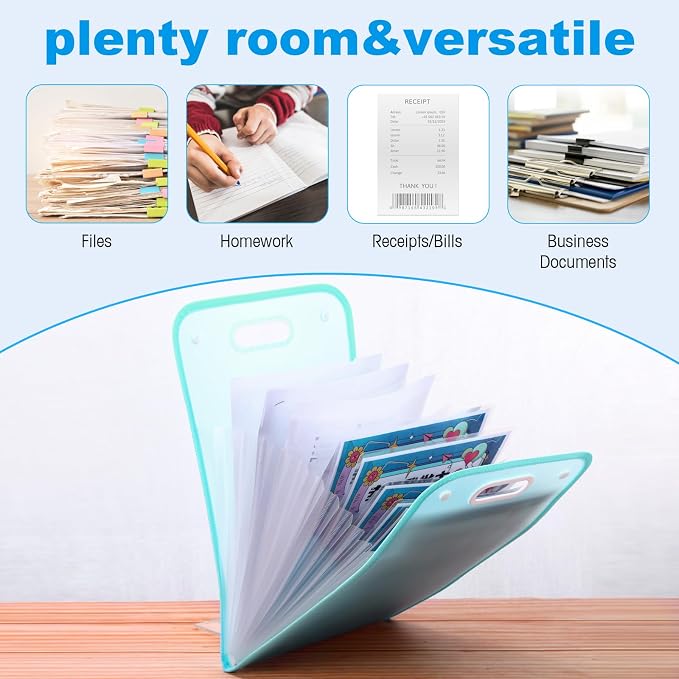 Fulmoon 4 Pcs A4 File Folders,13 Pockets File Organizer with Labels A4 Expanding File Vertical with Portable Receipt Document Organizer for Office School (Cute Colors,9.61" X 14.76",Classic)