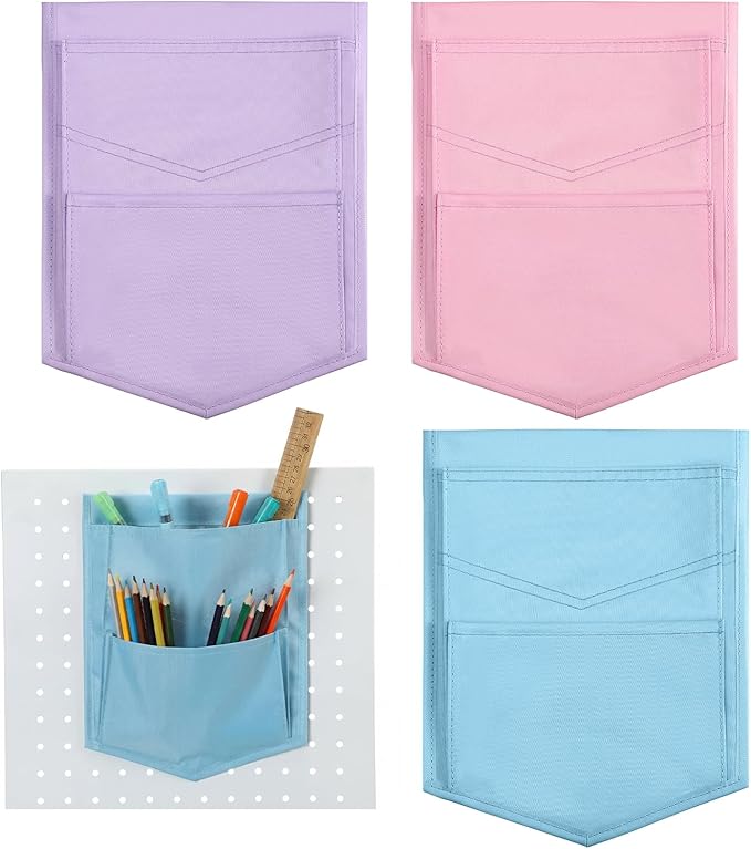 3 Pcs Macaron Color Magnetic Whiteboard Storage Pocket 8"L x 10.6" H Nylon Classroom Organizer with Magnetic Office Supplie Stationery Storage Organizer for Whiteboard Glassboard