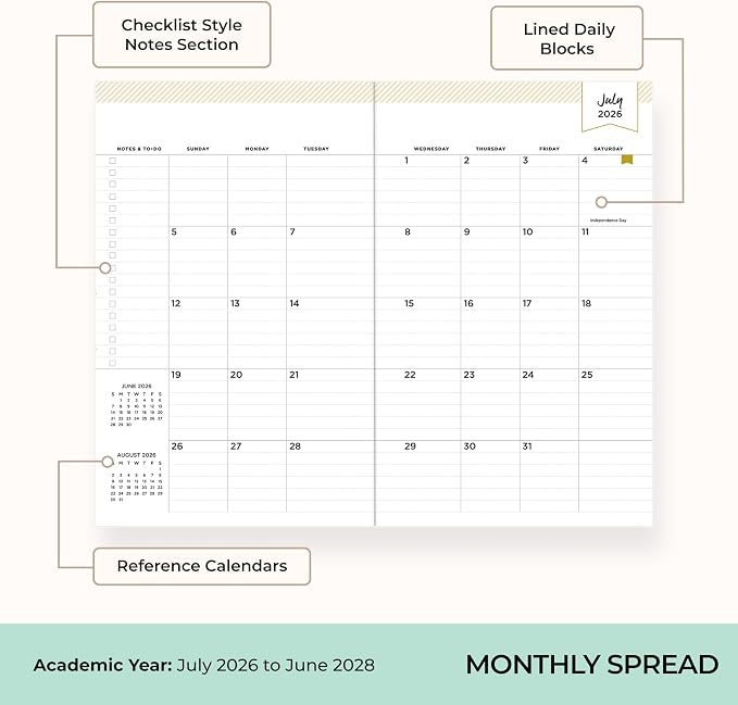 Blue Sky Day Designer 2026-2028 Monthly Academic Year 24 Month Planner Calendar, July 2026 - June 2028, 5" x 8", Flexible Cover, Stapled Binding, Orange Blossom Mint