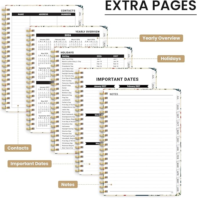 Planner 2026-2027, Monthly and Weekly Academic Planner July 2026 - June 2027, Hardcover Student Teacher Planning Agenda Calendar Book with Tabs, Perfect for Office School Supplies, A5 (6.3" x 8.5") - Herbs
