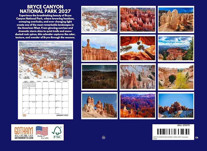 Bryce Canyon National Park Calendar 2027 Monthly Wall