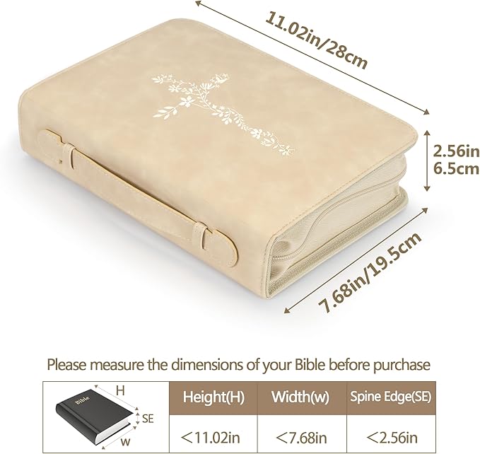 LISWIT Mother's Day Gift Bible Cover for Women, Large Bible Case - Durable PU Leather Carrying Bag Sleeve, Christian Gifts for Women, Girls, Teens (Beige/Gold)