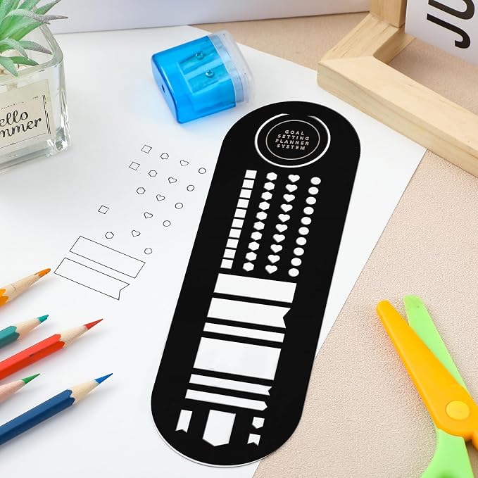 Faccito Stainless Steel Metal Stencil Bookmark 2.5 x 8 Inches Bookmark Journaling Metal Journal Stencil for DIY Engraving, Painting, Template, Scrapbook, Planner (Black)