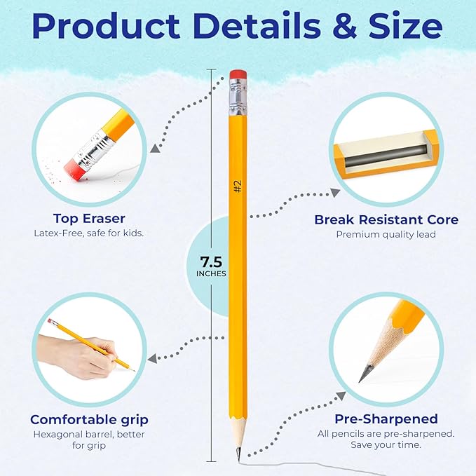 Rosmonde Pencils Bulk, 365 Pack, Pre Sharpened #2, Pencils Set, Easy Hold Grip With Erasers On Top, Sharpened #2 HB for Effortless Writing, Perfect for Classroom Use and Back to School Supplies