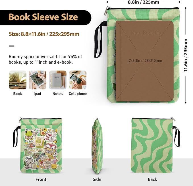 Y2K Style Book Sleeve for Book Lovers, Cute Frog Pattern Bookcover Protector for Paperbacks with Handle Pocket for Reader Bookworm Bookish, Book Club Gifts for Chritsmas, Reading Accessories for Women