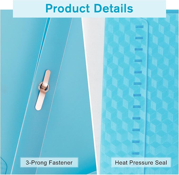 24-Pack Plastic andPockets and Prongs,2-Pocket and3 Fasteners, Pastel Folders Holds 8-1/2" x 11" Paper for School/Office/Home, Blue
