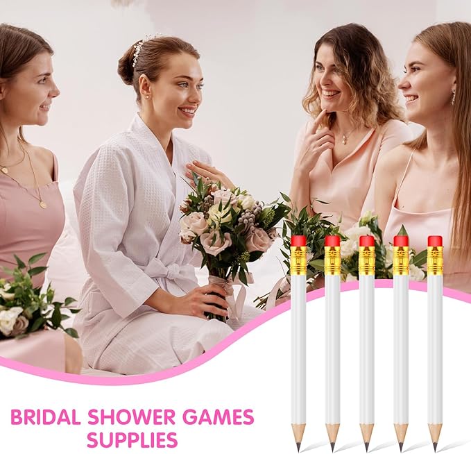24 Pcs Mini Half Pencils White Golf Pencils with Erasers Bulk 4 Inch Short Pre Sharpened Pencil Small Pencil for Games Baby Shower Bridal Shower Wedding Presents Classroom Back to School Office Pocket