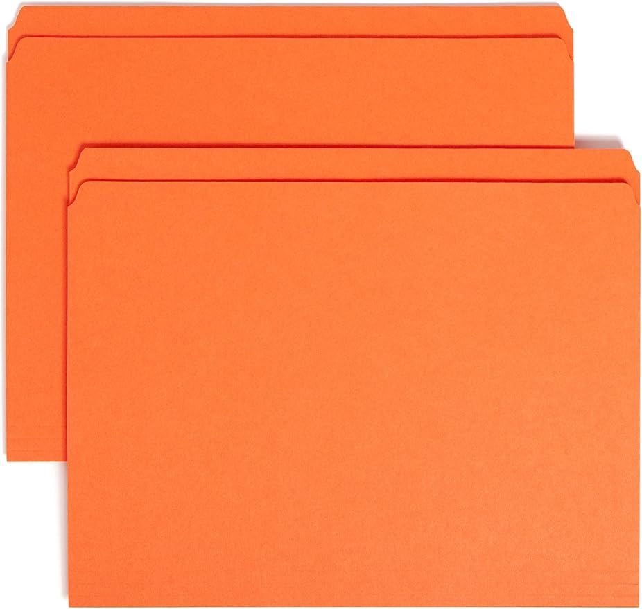Smead File Folder, Reinforced Straight-Cut Tab, Letter Size, Orange, 100 per Box (12510)
