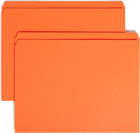 Smead File Folder, Reinforced Straight-Cut Tab, Letter Size, Orange, 100 per Box (12510)