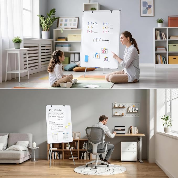 MAKELLO White Board with Stand, Portable Whiteboard Easel 40x28 in for Office Classroom Home School, Adjustable Height, Aluminum Frame