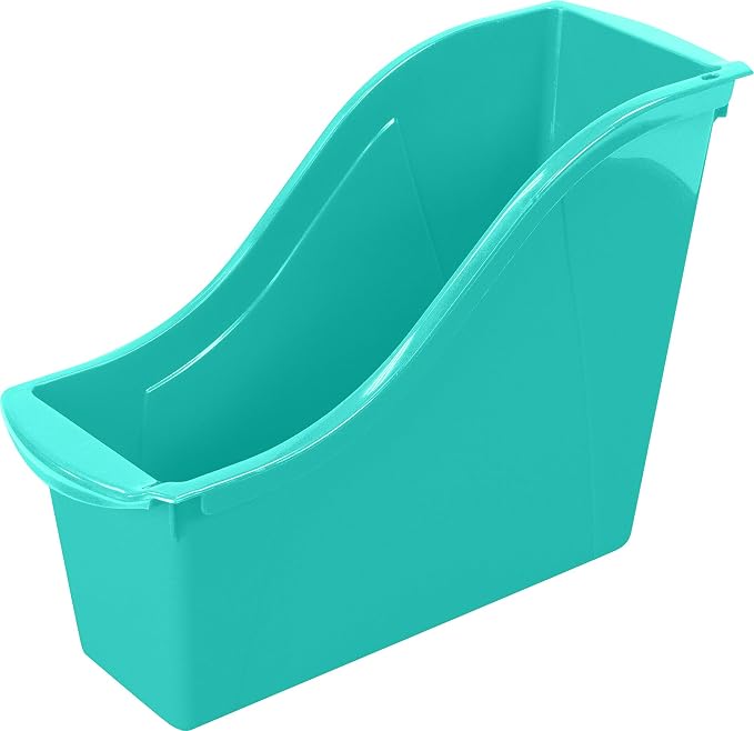 Storex Small Book Bin – Interlocking Plastic Organizer for Home, Office and Classroom, Teal, 6-Pack (71114C06C)