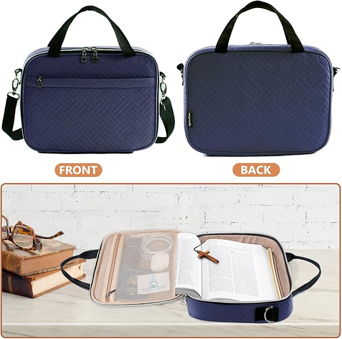 Aplufine Large Bible Case for Women-Bible Covers-Bible Carrying Case-Book Bags and Totes for Women with Detachable Shoulder Strap, Bible Gift