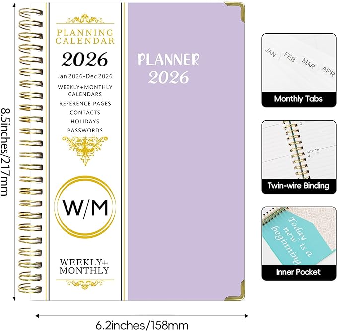 2026 Planner, Weekly and Monthly Academic Year 2026 Calendar(January 2026- December 2026), Agenda Book for School Stuedent, Teacher, Home, Office (Purple(JAN2026-DEC2026))
