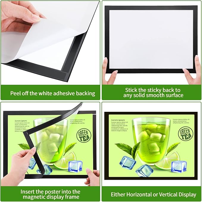 Marspark 32 Pcs Magnetic Sign Holder 8.5 x 11 Self Adhesive Wall Mount Magnetic Document Paper Holder Display Picture Frame with Border and Clear PVC Front Cover for Office Wall Window Store