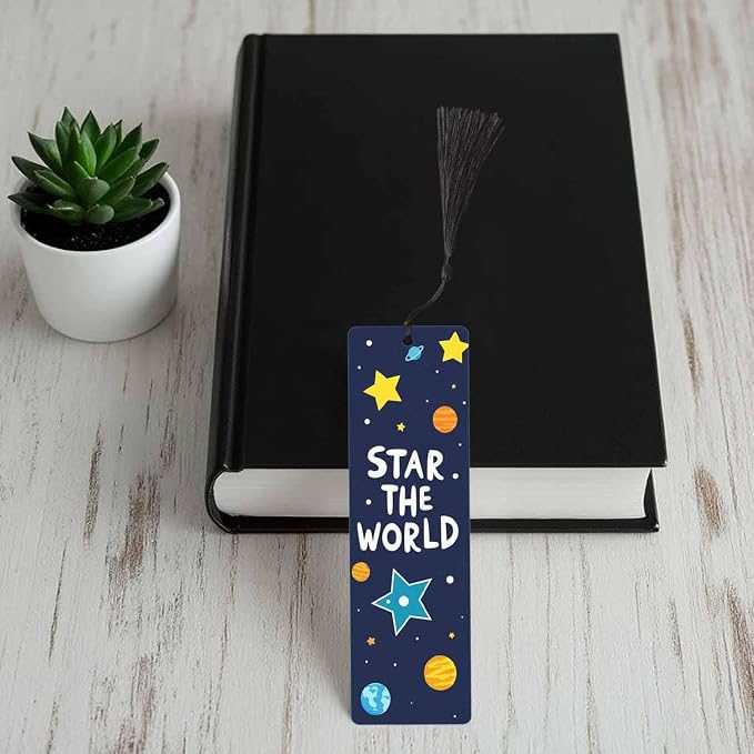 Space Planet Bookmarks Set 5 with Tassels Star The World Theme Wooden Bookmarks for Reading Women Men Students Teachers School Supplies