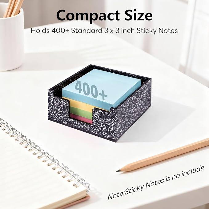 Black Sparkling Sticky Note Holder, Glitter Acrylic Organizer, 3.94 x 3.94 in Multi-Use Tray for Office, School & Home Desk
