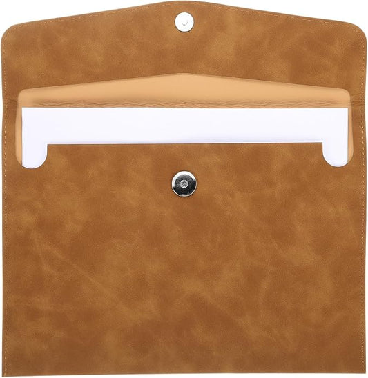 PATIKIL PU Leather File Folders, 7.9x10.6 A4 Document Holder Waterproof Envelope Folder with Snap Closure, Portable Portfolio Organizer Case for Paper Receipt, Brown