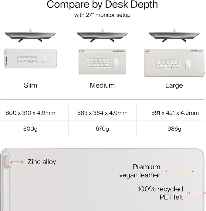 Orbitkey Premium Leather Desk Mat Slim | Multi-Purpose & Waterproof Table Protector Accessory for Work Home Gaming Office Keyboard Mat Organizer | 31.4" L x 12.2" W x 0.19" H, Anti-Slip, Stone Finish