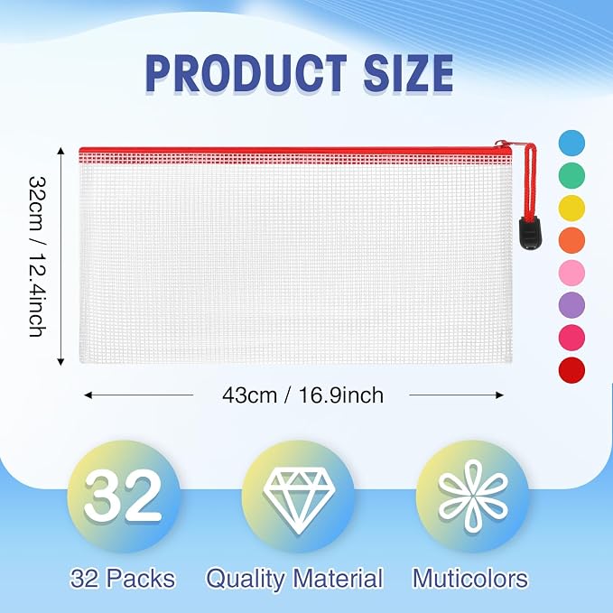 Jetec 32 Pcs Mesh Zipper Bags Toy Storage Bikini Organizer Bag Bolsas Para Guardar Trajes De Bano Waterproof Zipper Reusable Pouch Puzzle Multipurpose for Storage Office(Stylish Color,9.5 x 4.5 Inch)