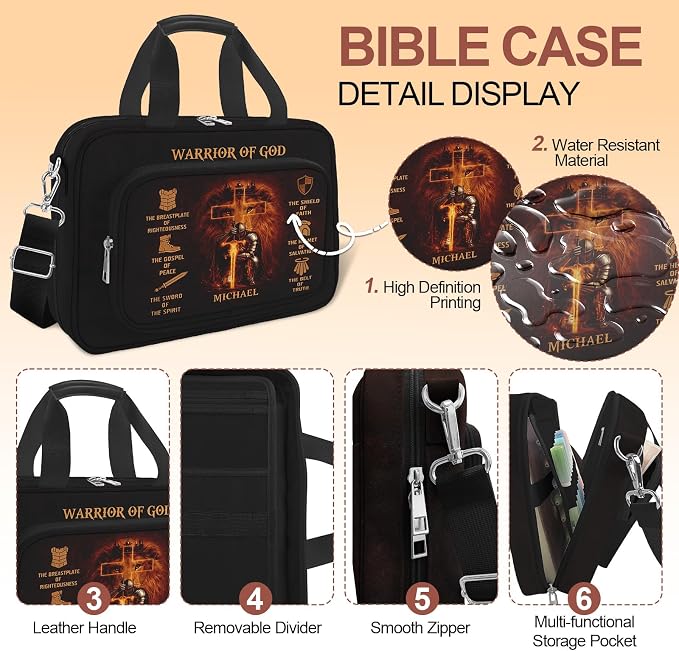 God Bible Cover Case for Boys Men Kids,God Says I Am Bible Canvas Carrying Case Bag with Detachable Shoulder Strap, Pens and Highlighters Cross Clips for Bible Study & Church