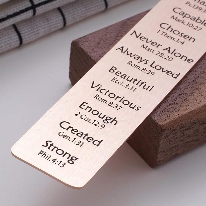 Christian Metal Bookmark with Bible Verses, Faith-Based Gift with 2026 Charm, Faith Affirmation Gift, Motivational Religious Scripture Reading Accessory for Women Men, Rose Gold
