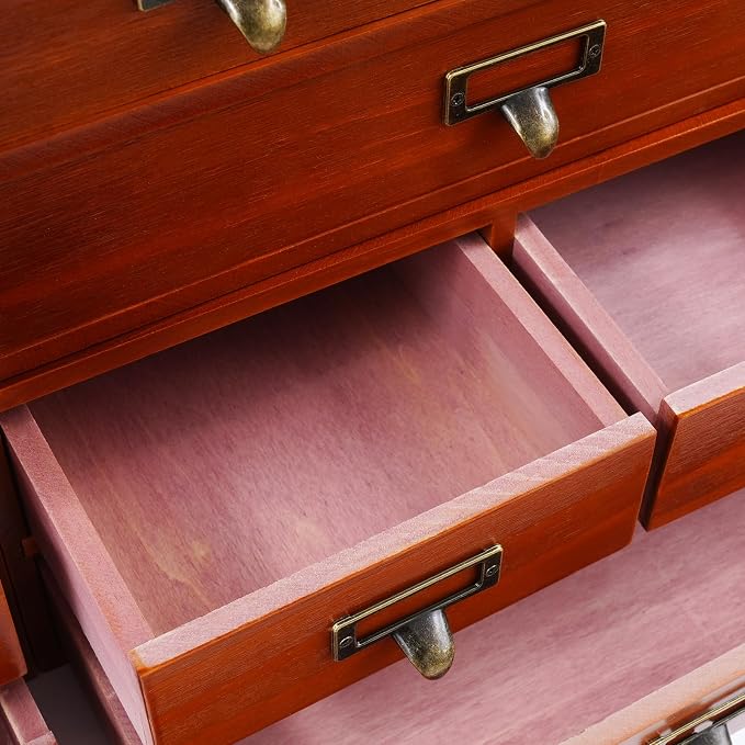 4 Packs Vintage Desktop Apothecary Cabinet, Vintage Desktop Organizer Wood Desktops Organizers Stackable Drawers Chest Drawer with 3 Drawers for Herb Storage Tea Collection Stationery